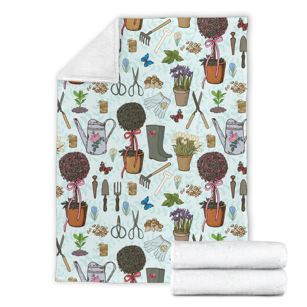 Gardening Pattern Print Design G01 Fleece Blanket