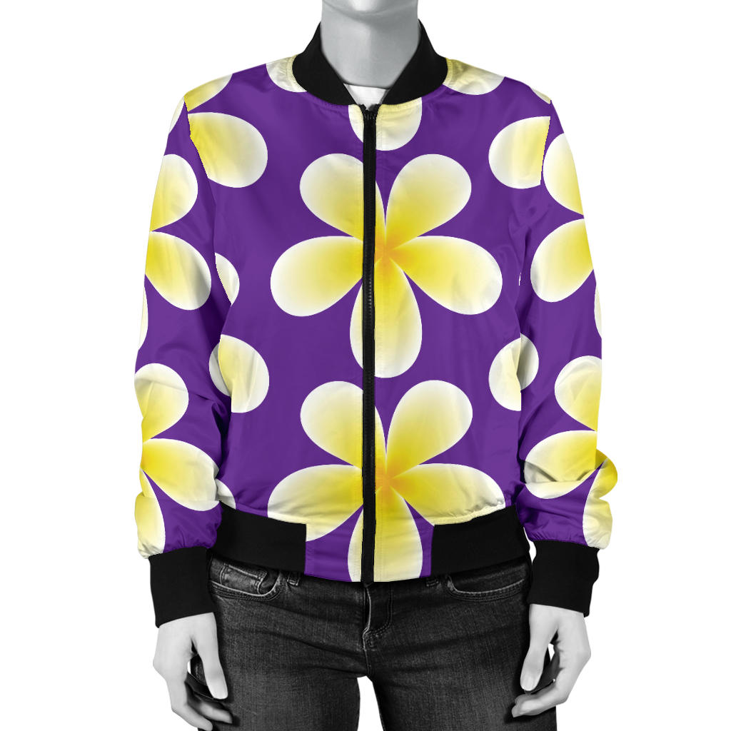 Yellow Plumeria Pattern Print Design PM05 Women Bomber Jacket