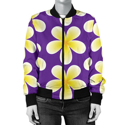 Yellow Plumeria Pattern Print Design PM05 Women Bomber Jacket