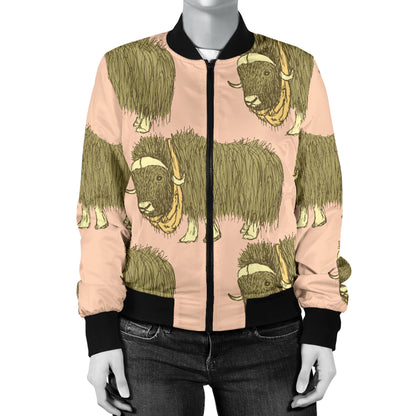 Yak Pattern Print Design 01 Women's Bomber Jacket