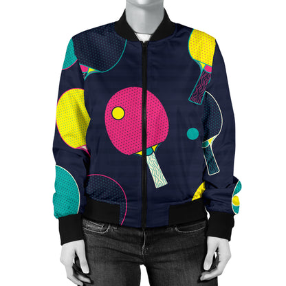 Ping Pong Pattern Print Design A04 Women's Bomber Jacket