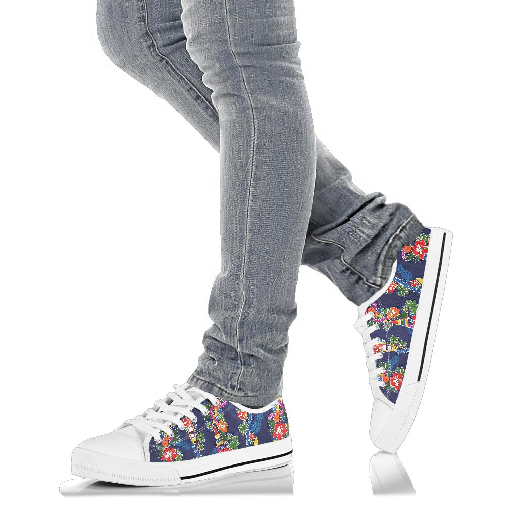 Hawaiian Themed Pattern Print Design H04 White Bottom Low Top Shoes