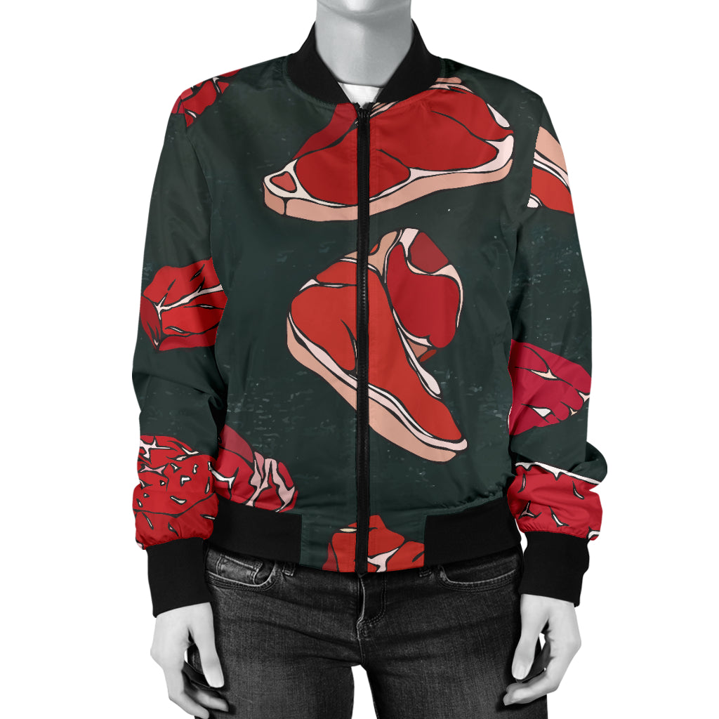 Meat Pattern Print Design 01 Women's Bomber Jacket