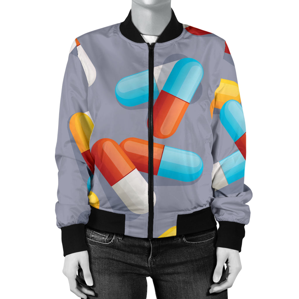 Pill Pattern Print Design A01 Women's Bomber Jacket