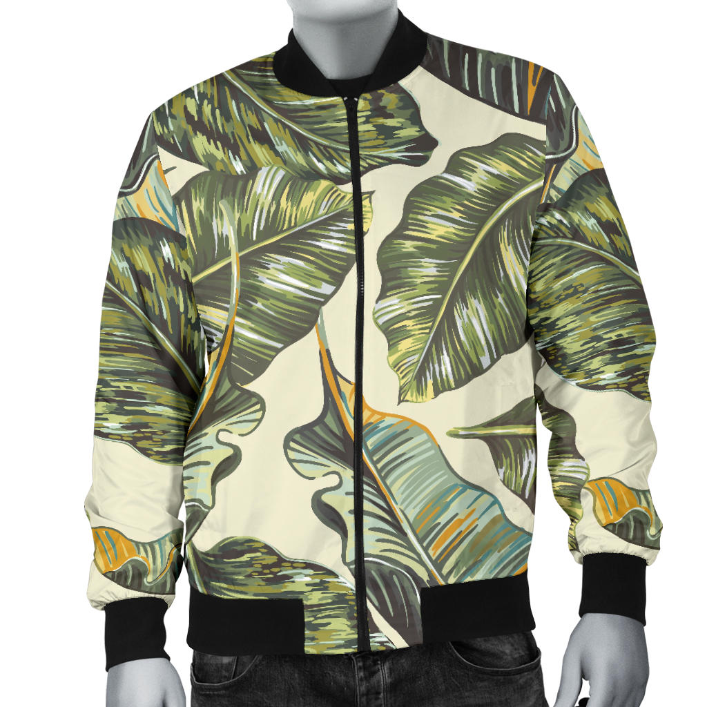 Banana Leaf Pattern Print Design BL08 Men Bomber Jacket