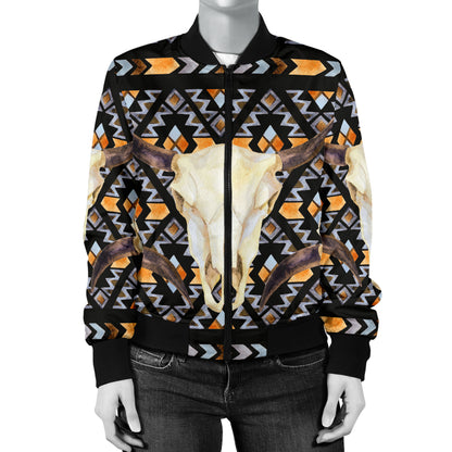 Buffalo Head Pattern Print Design 03 Women's Bomber Jacket