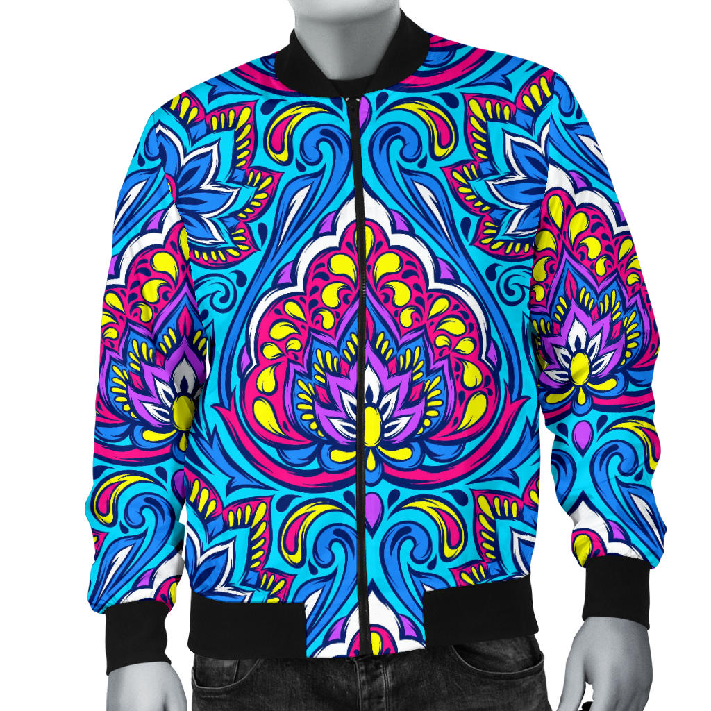 lotus Boho Pattern Print Design LO010 Men Bomber Jacket
