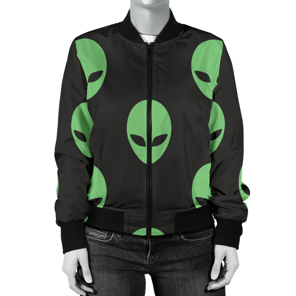 Alien Green Neon Pattern Print Design 01 Women's Bomber Jacket