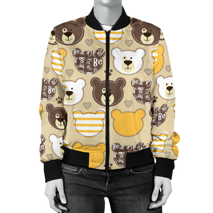 Bear PatchworkPattern Print Design 01 Women's Bomber Jacket