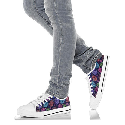 Easter Eggs Pattern Print Design RB012 White Bottom Low Top Shoes