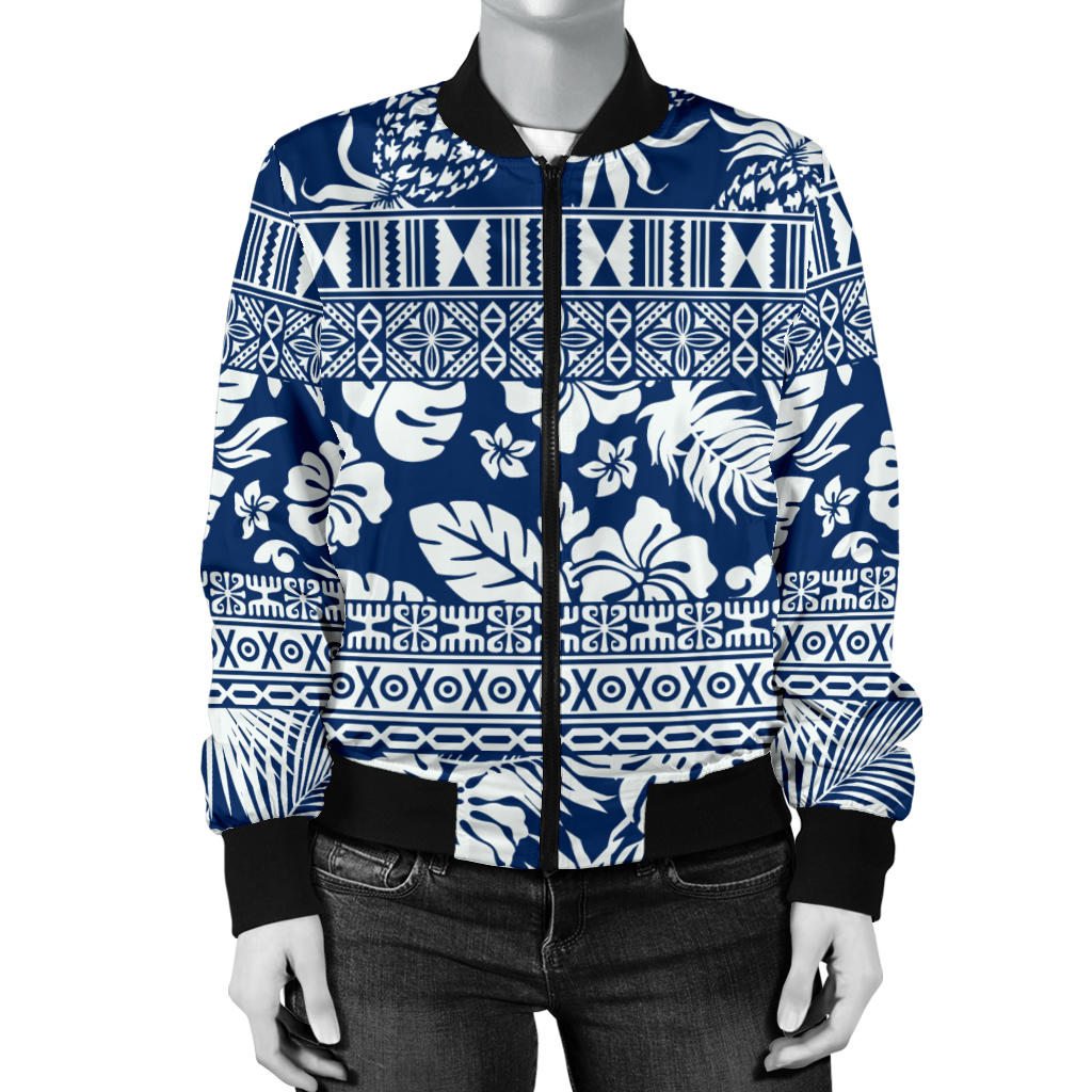 Hawaiian Themed Pattern Print Design H020 Women Bomber Jacket