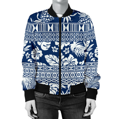 Hawaiian Themed Pattern Print Design H020 Women Bomber Jacket