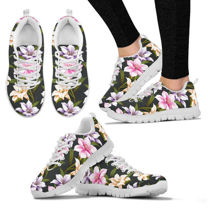 Lily Pattern Print Design LY01 Sneakers White Bottom Shoes