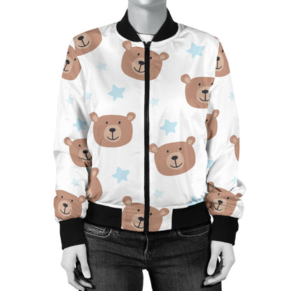 Bear Pattern Print Design BE02 Women Bomber Jacket