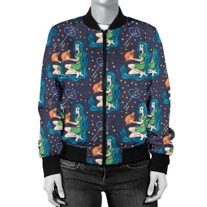 Aquarius Zodiac Pattern Print Design 03 Women's Bomber Jacket