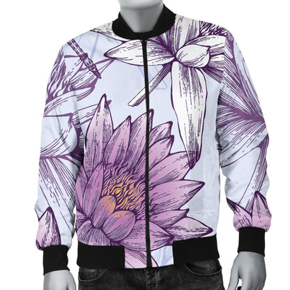 Water Lily Pattern Print Design WL01 Men Bomber Jacket
