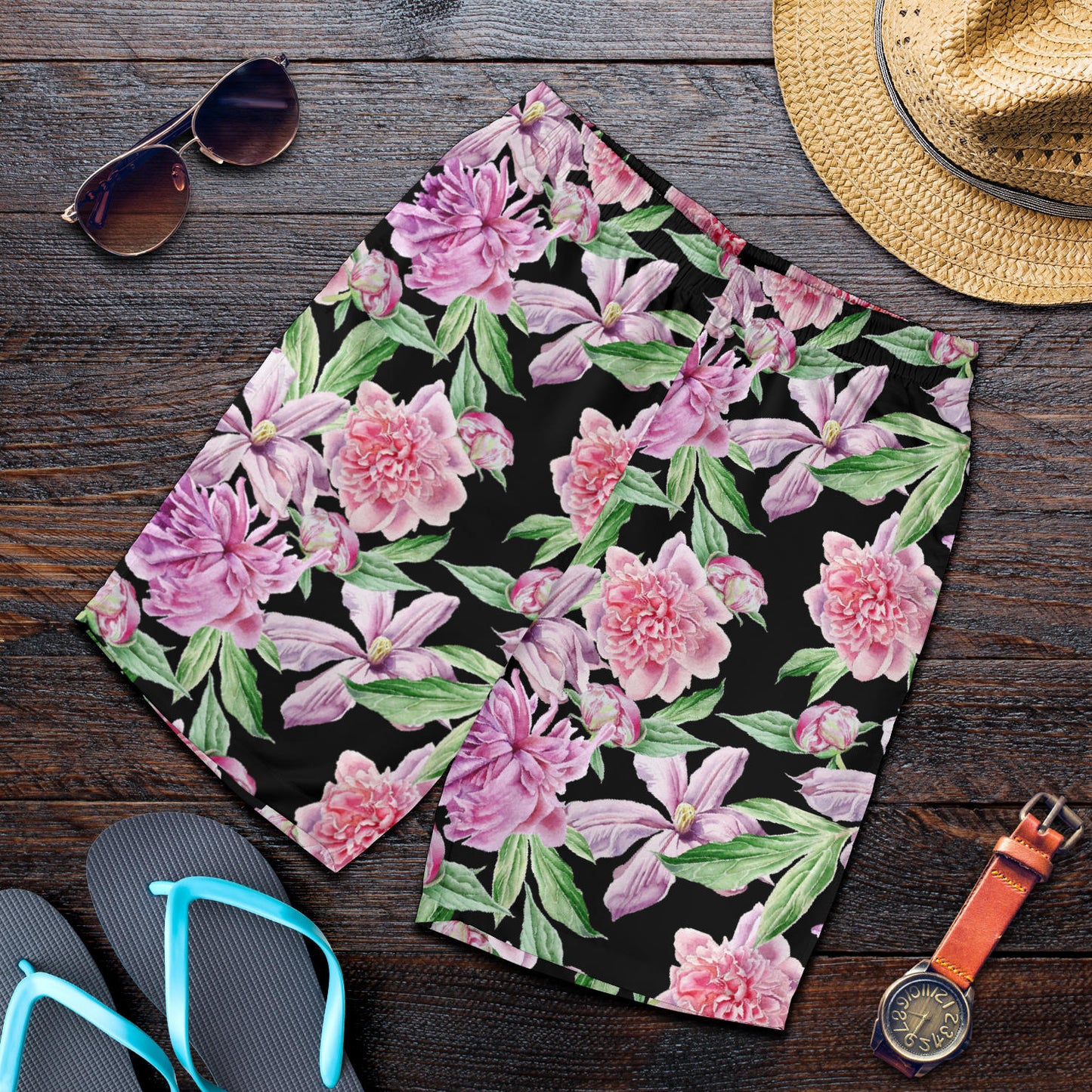 Peony Pattern Print Design PE08 Mens Shorts