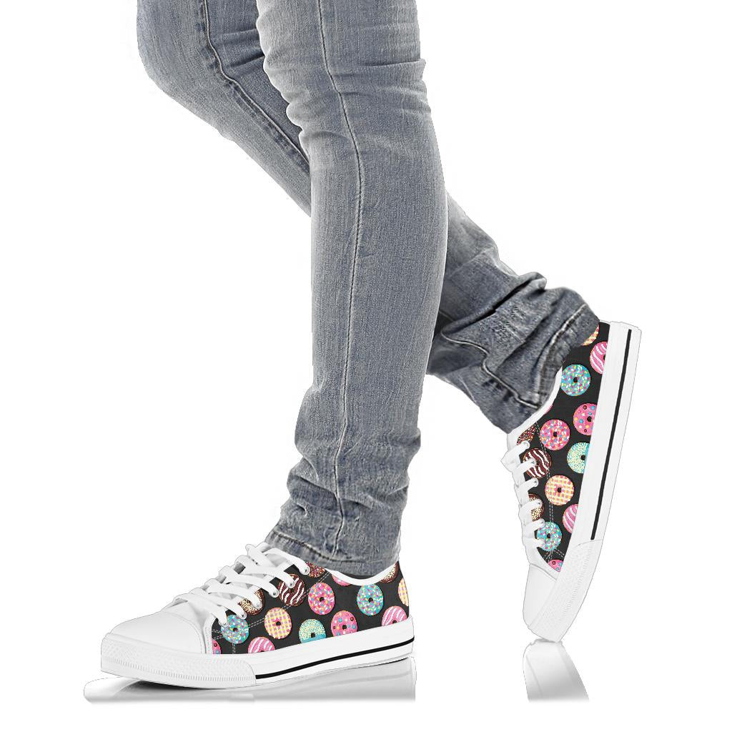 Donut Pattern Print Design DN02 White Bottom Low Top Shoes