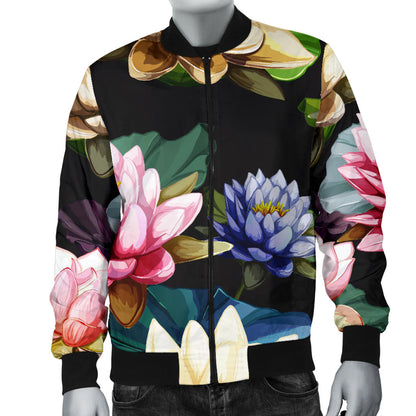 Water Lily Pattern Print Design WL02 Men Bomber Jacket