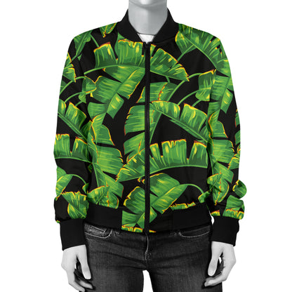 Banana Leaf Pattern Print Design 03 Women's Bomber Jacket