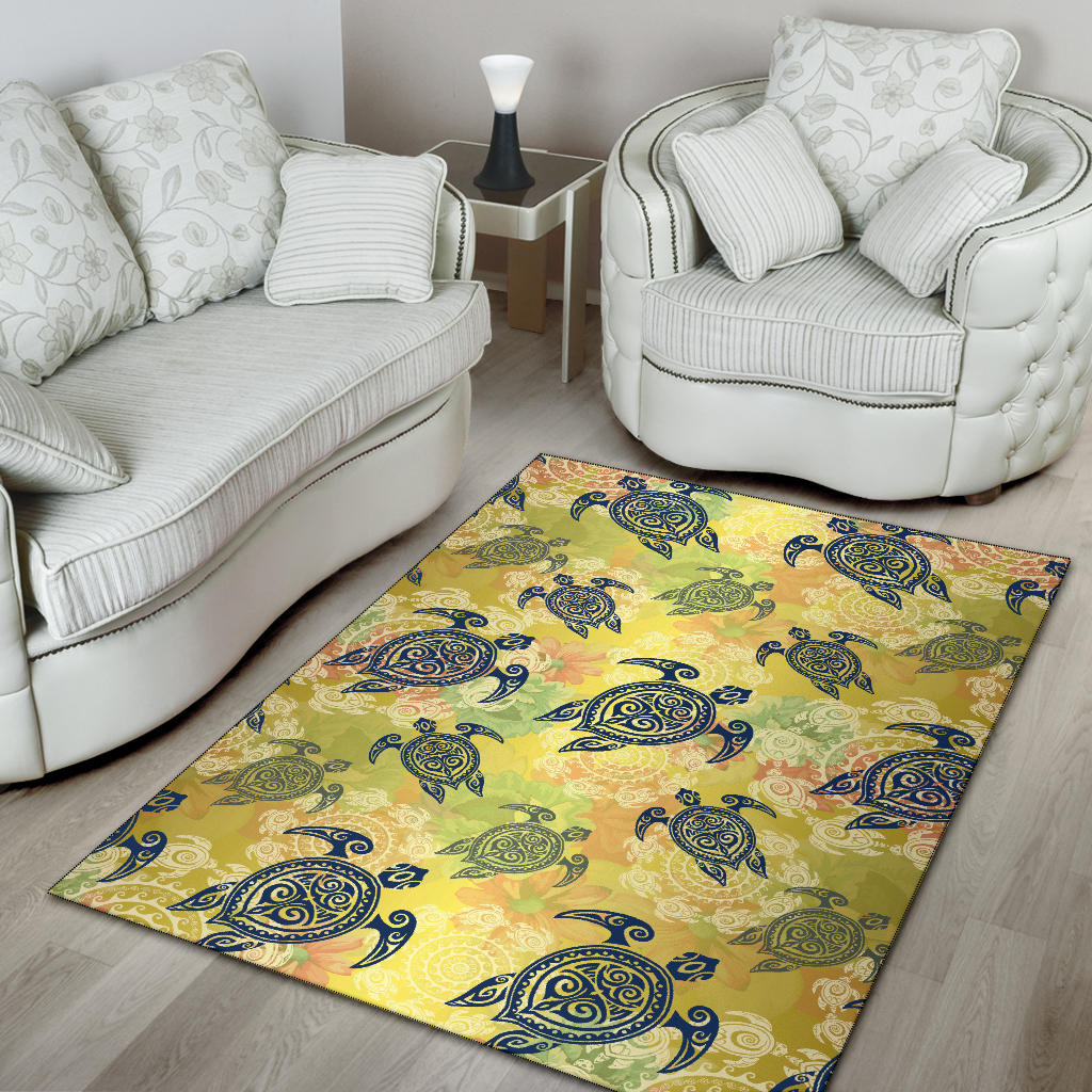 Hawaiian Turtle Tribal Design Print Area Rugs