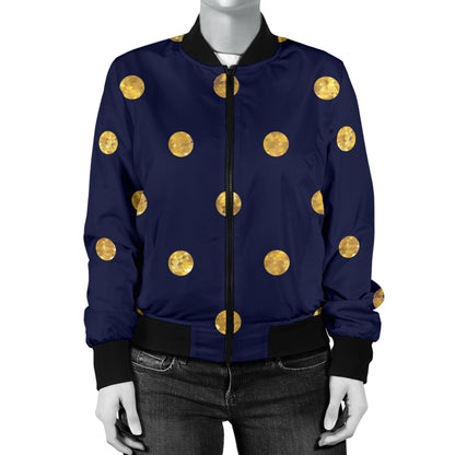 Polka Dot Gold Blue Pattern Print Design 02 Women's Bomber Jacket
