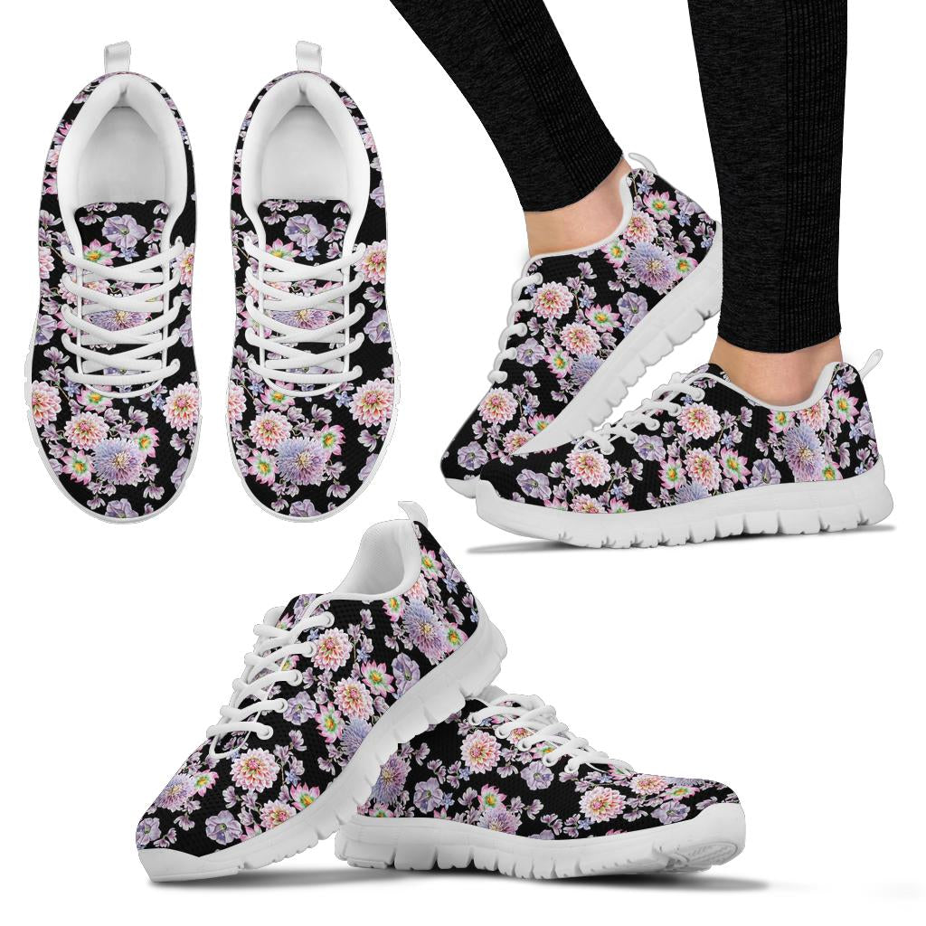 Dahlia Pattern Print Design DH012 Sneakers White Bottom Shoes