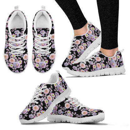 Dahlia Pattern Print Design DH012 Sneakers White Bottom Shoes