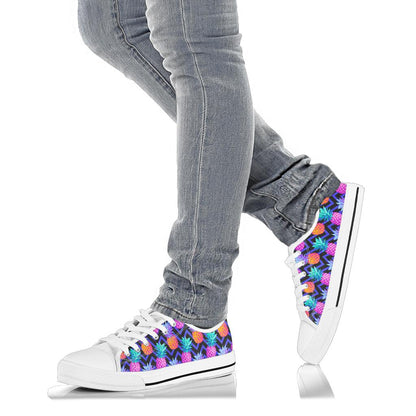 Pineapple Color Art Pattern White Bottom Low Top Shoes