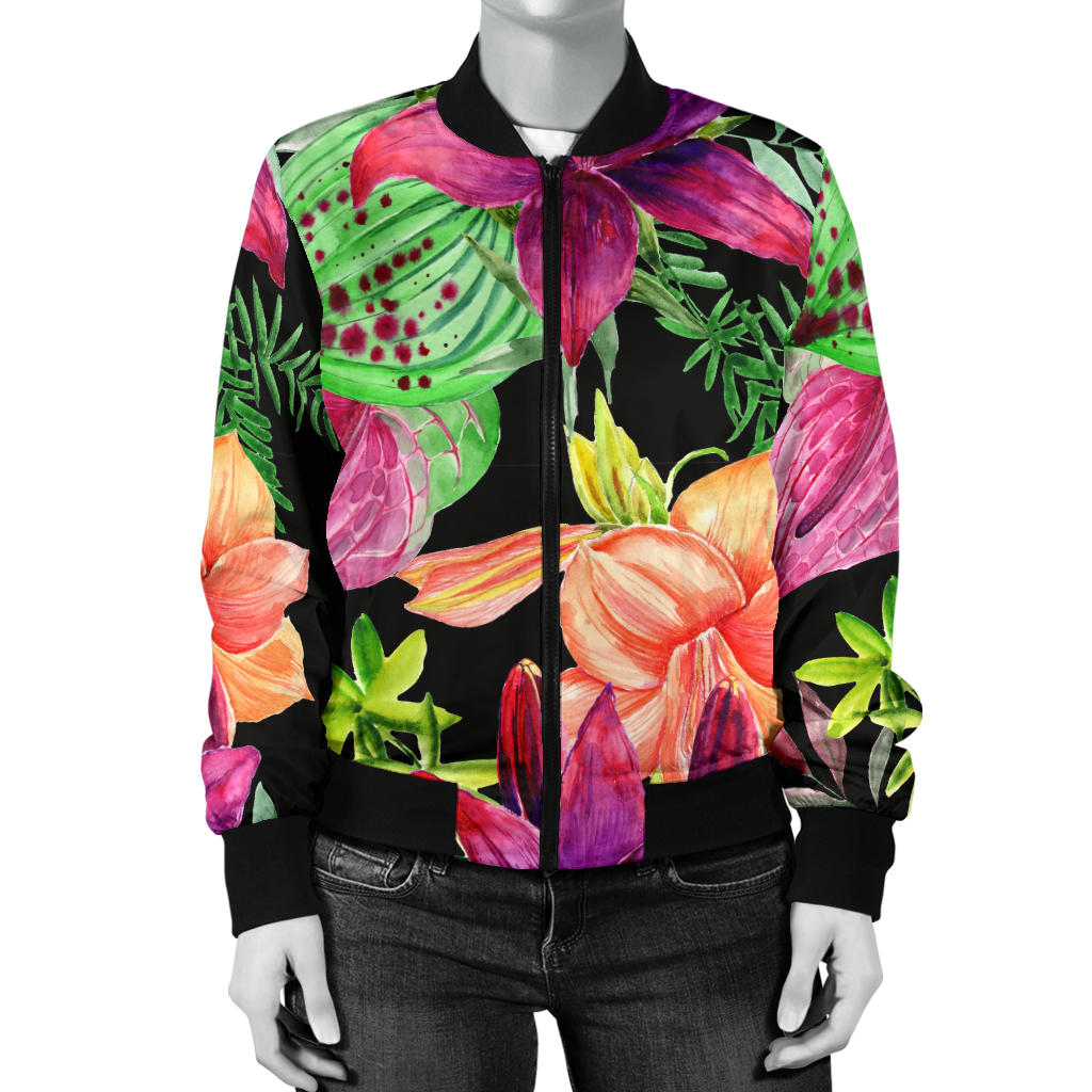 Amaryllis Pattern Print Design AL09 Women Bomber Jacket
