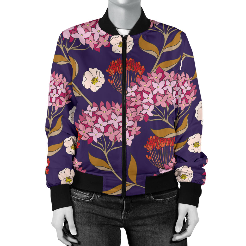 Hydrangea Pattern Print Design HD010 Women Bomber Jacket