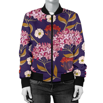 Hydrangea Pattern Print Design HD010 Women Bomber Jacket