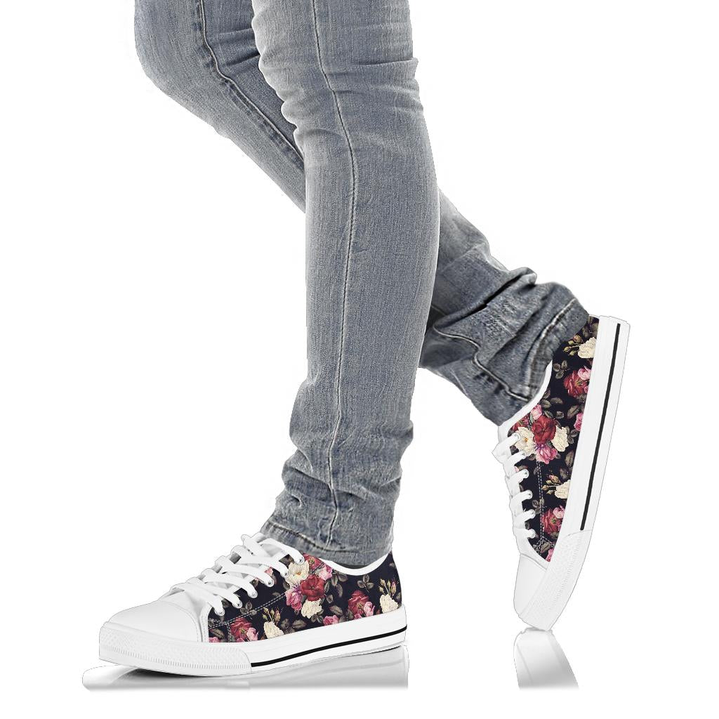 Rose Pattern White Bottom Low Top Shoes