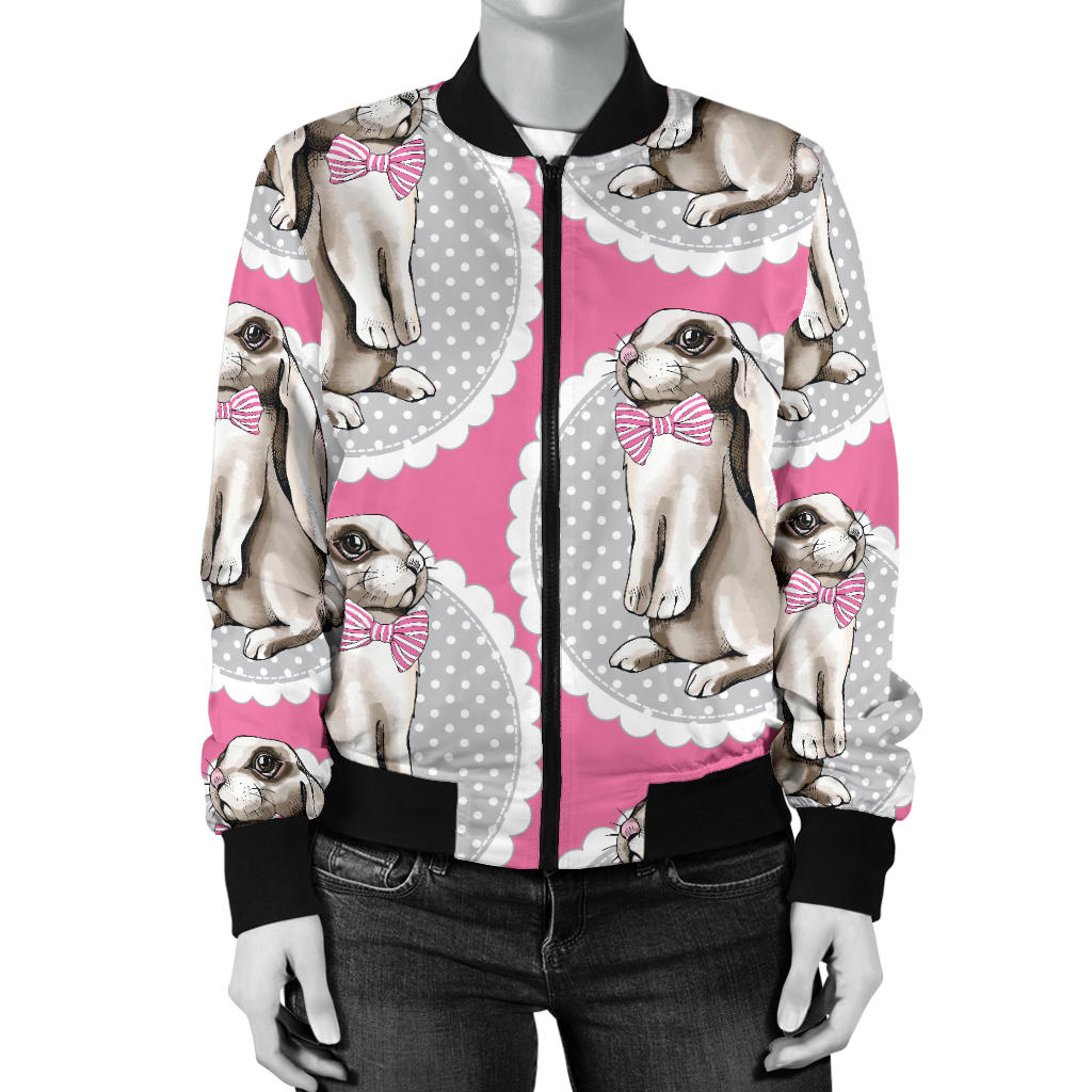 Rabbit Pattern Print Design RB019 Women Bomber Jacket