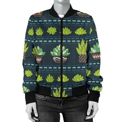 Cactus Pattern Print Design 07 Women's Bomber Jacket