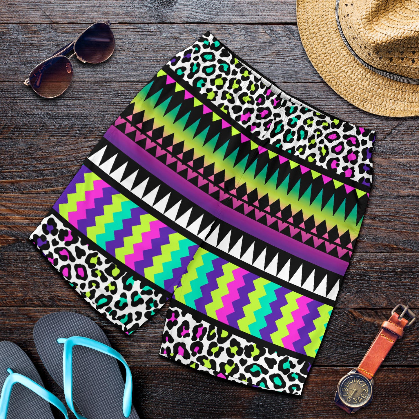 Animal Skin Aztec Rainbow Mens Shorts