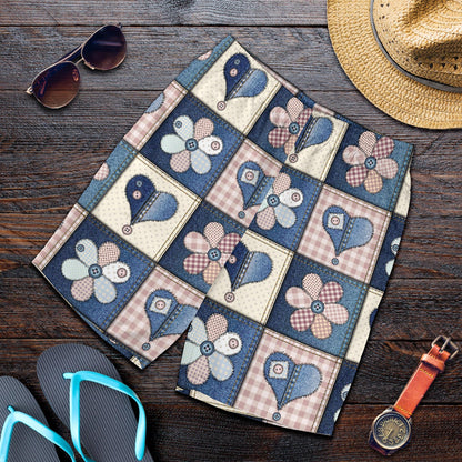 Patchwork Heart Flower Pattern Print Design 01 Mens Shorts