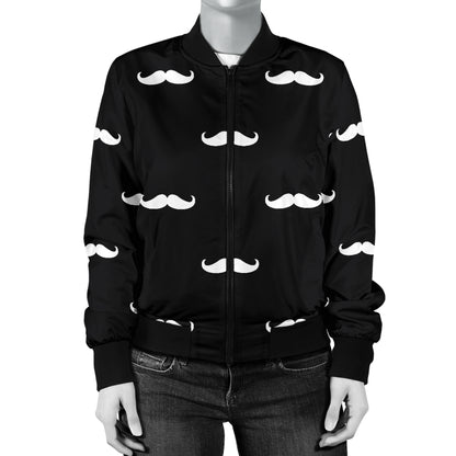 Mustache Pattern Print Design A04 Women's Bomber Jacket