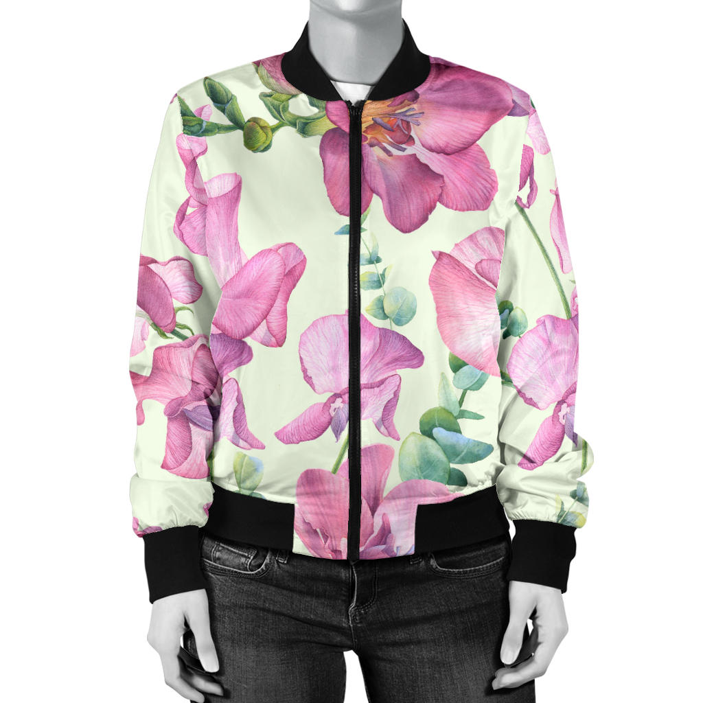 Peony Pattern Print Design PE011 Women Bomber Jacket