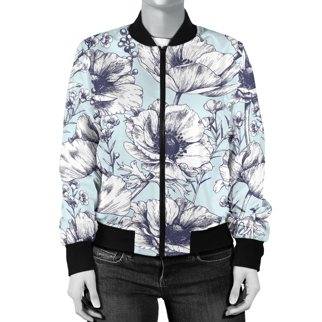 Anemone Pattern Print Design 02 Women's Bomber Jacket