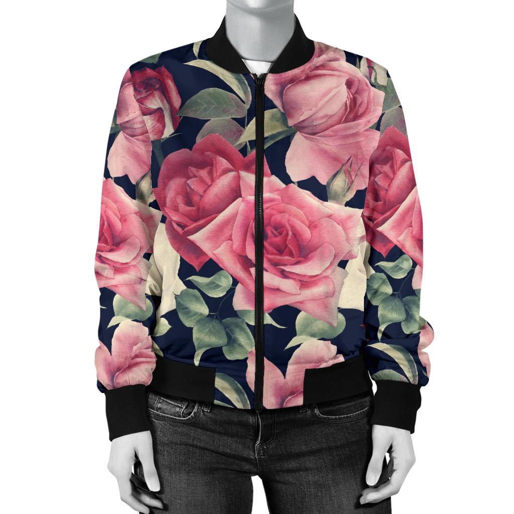 Rose Pattern Print Design RO05 Women Bomber Jacket