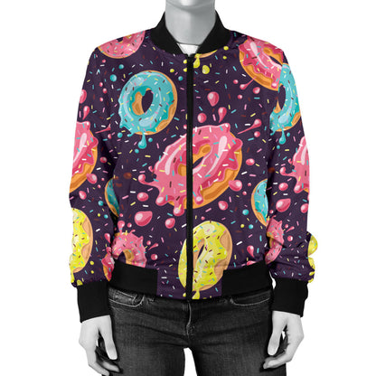 Donut Pattern Print Design DN03 Women Bomber Jacket