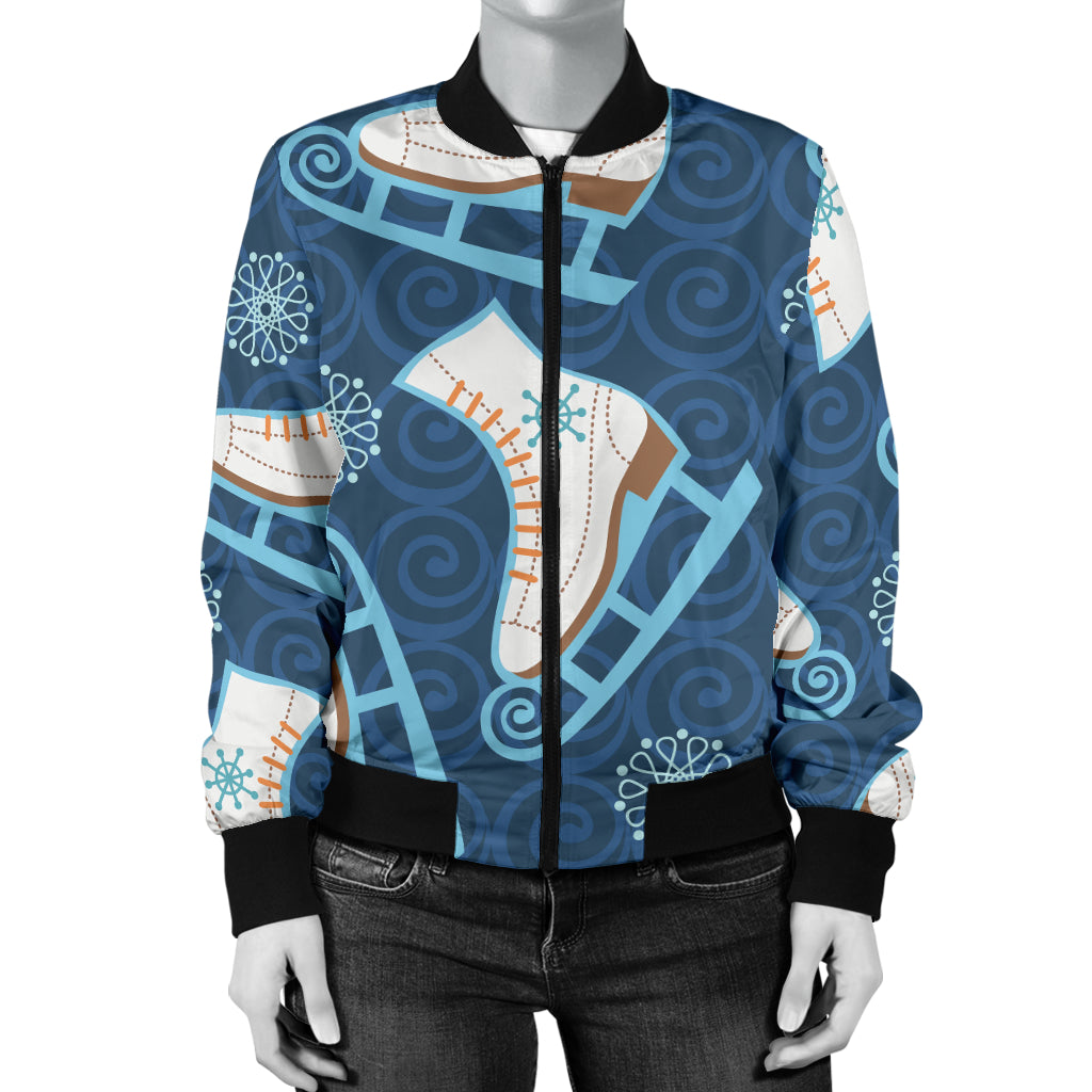 Ice Skate Pattern Print Design 01 Women's Bomber Jacket
