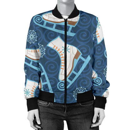 Ice Skate Pattern Print Design 01 Women's Bomber Jacket