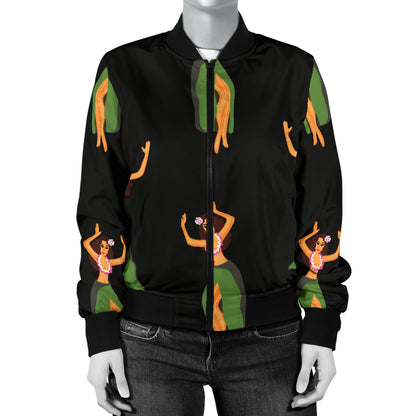 Hula Dancers Girl Pattern Print Design 01 Women's Bomber Jacket