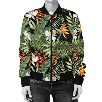 Bird Of Paradise Pattern Print Design 02 Women's Bomber Jacket