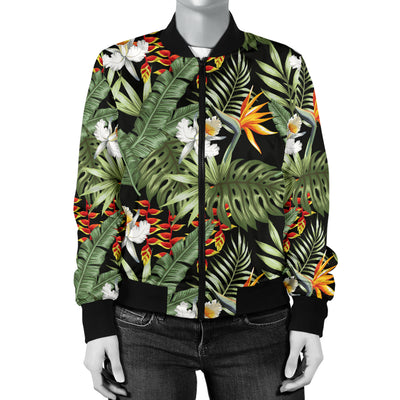 Bird Of Paradise Pattern Print Design 02 Women's Bomber Jacket