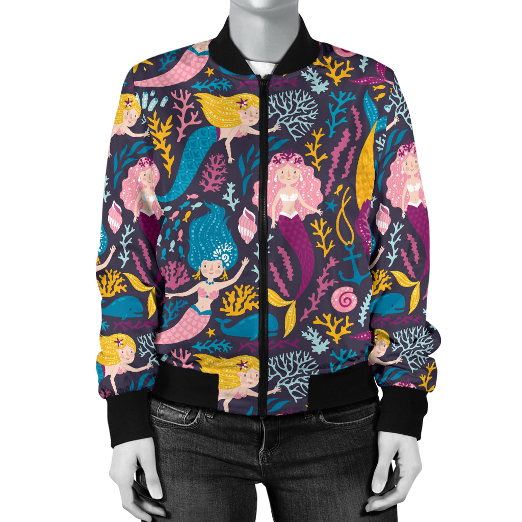 Mermaid Pattern Print Design 08 Women's Bomber Jacket