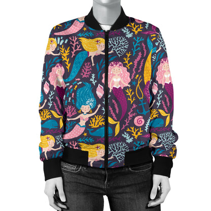 Mermaid Pattern Print Design 08 Women's Bomber Jacket
