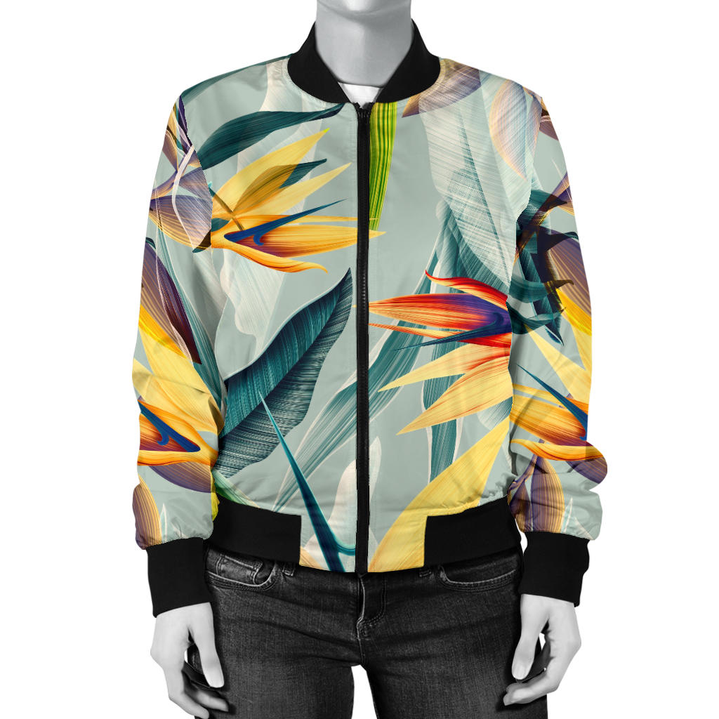 Tropical Flower Pattern Print Design TF022 Women Bomber Jacket